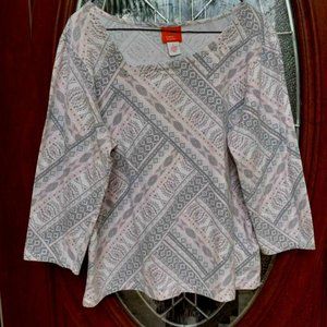 Hearts of Palm Casual Pink/Grey Pullover Top Size L